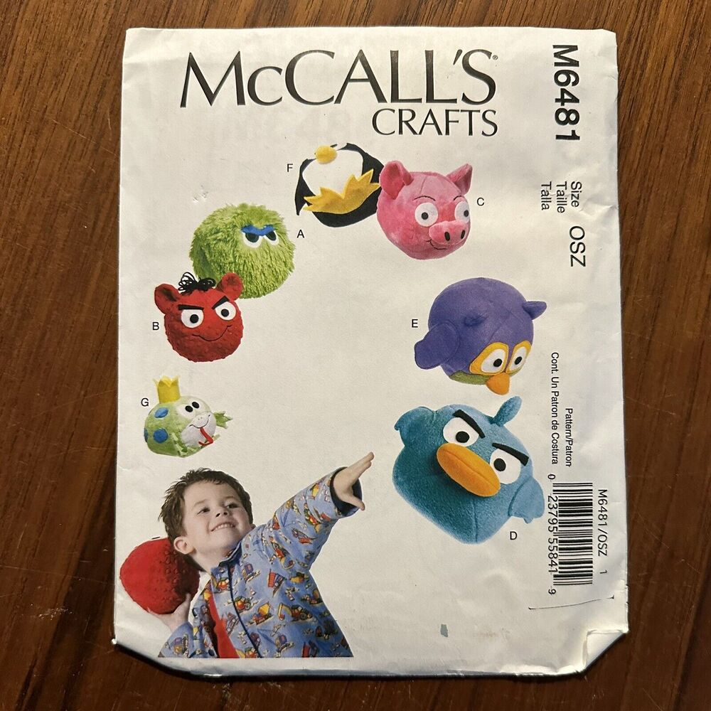 UNCUT McCalls Craft Pattern M6481 Stuffed 6" Toys Pig Frog Birds